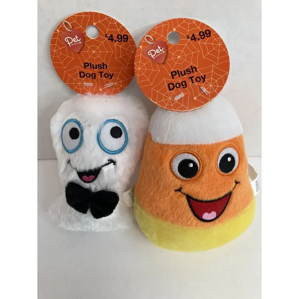 Plush Dog Squeaky Toys Halloween Candy Corn Ghost Pet Central 6 inch Lot of 2